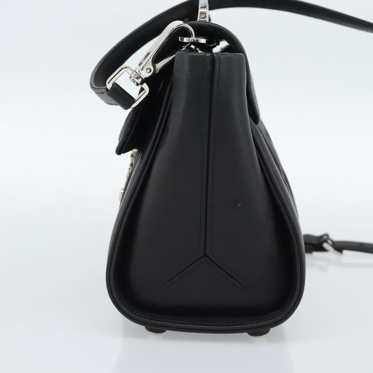 Miu Miu Matelasse Hand Bag Leather 2way Black Silver Auth 189898SM