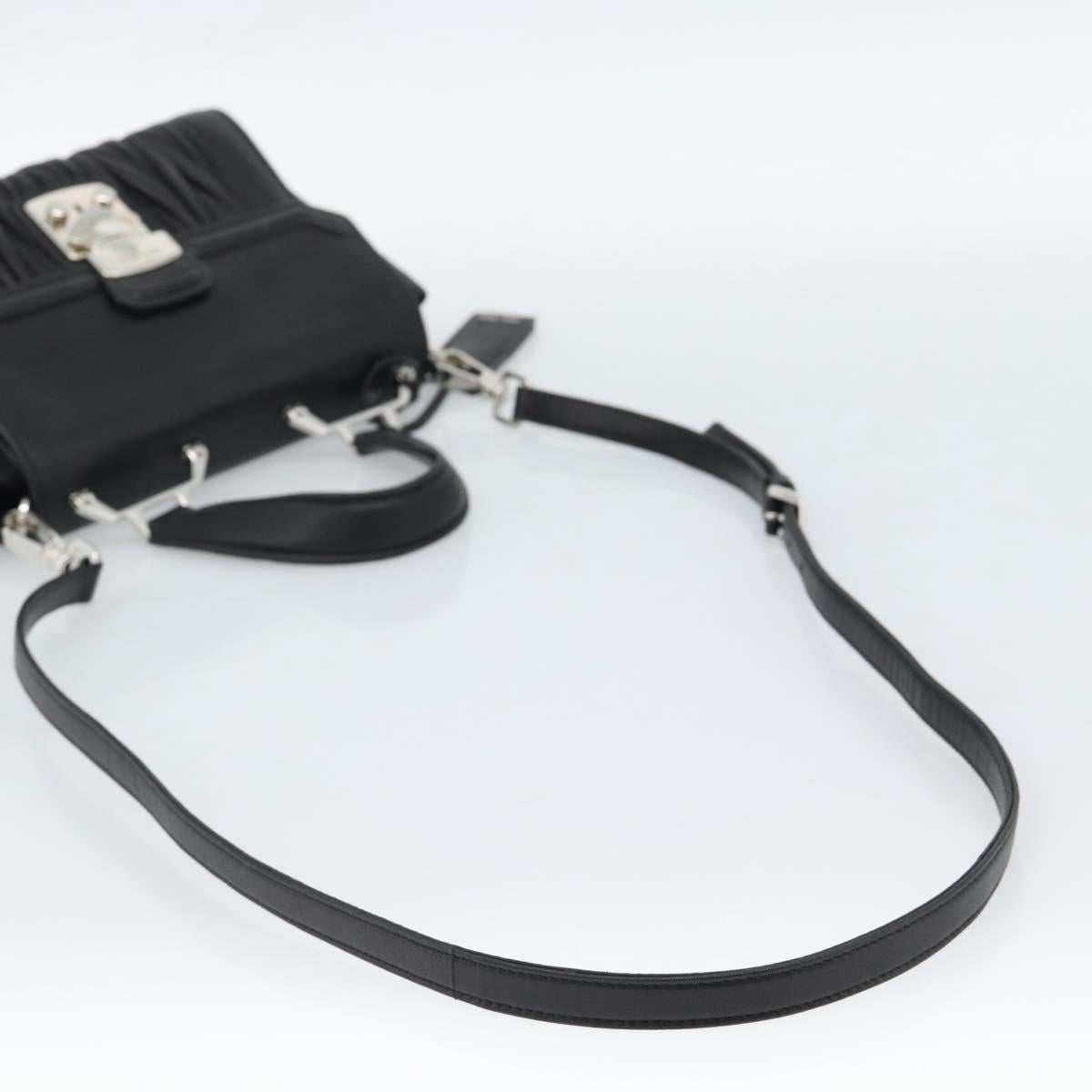 Miu Miu Matelasse Hand Bag Leather 2way Black Silver Auth 189898SM