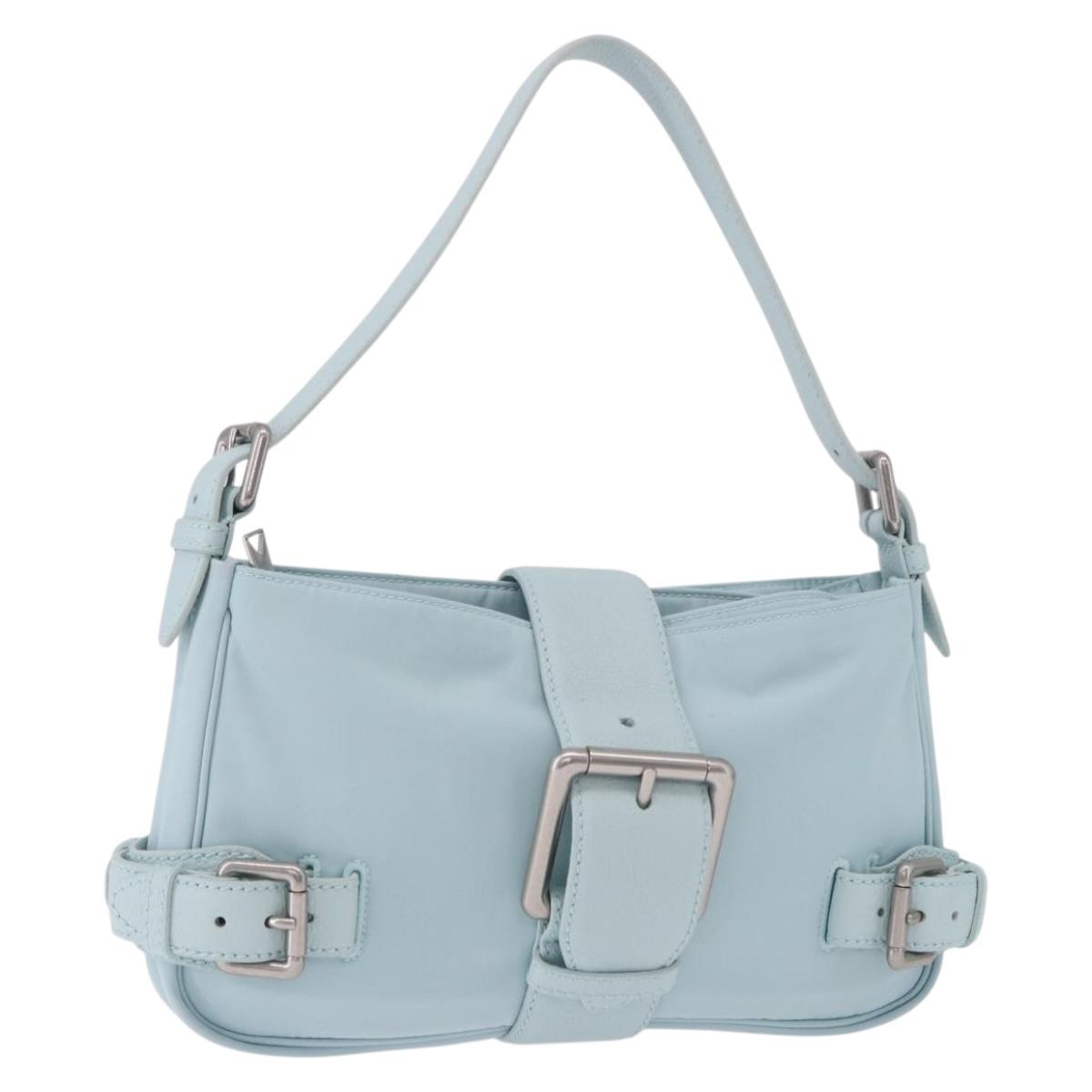 BOTTEGA VENETA Shoulder Bag Nylon Light Blue Silver Auth 189899M