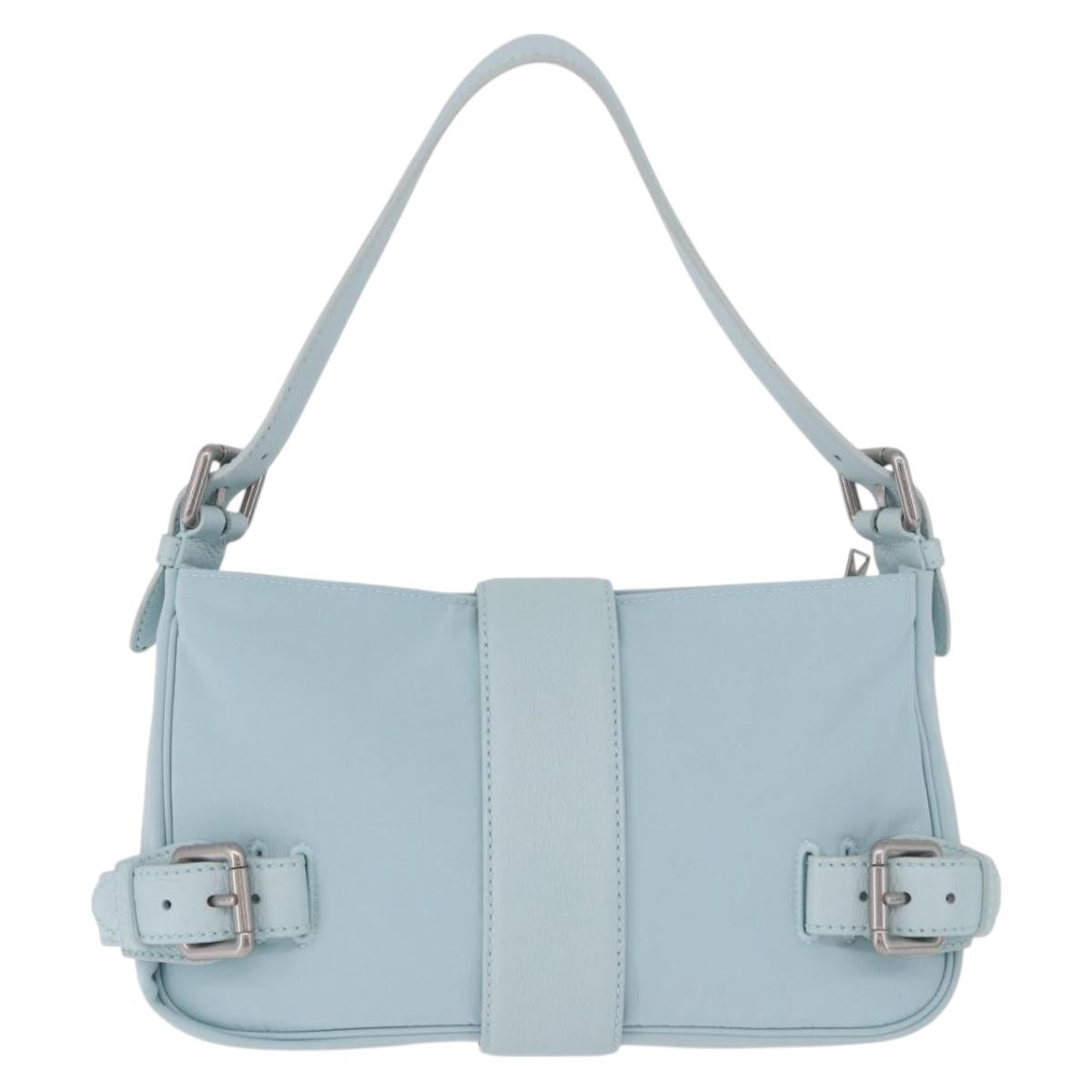 BOTTEGA VENETA Shoulder Bag Nylon Light Blue Silver Auth 189899M
