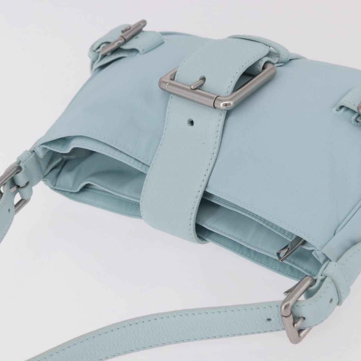 BOTTEGA VENETA Shoulder Bag Nylon Light Blue Silver Auth 189899M