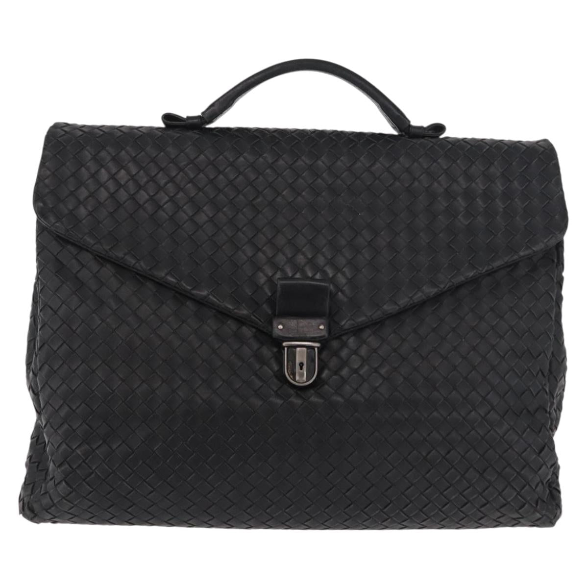 BOTTEGA VENETA INTRECCIATO Briefcase Leather Black Silver Auth 189914