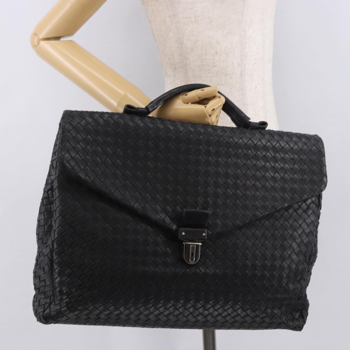 BOTTEGA VENETA INTRECCIATO Briefcase Leather Black Silver Auth 189914
