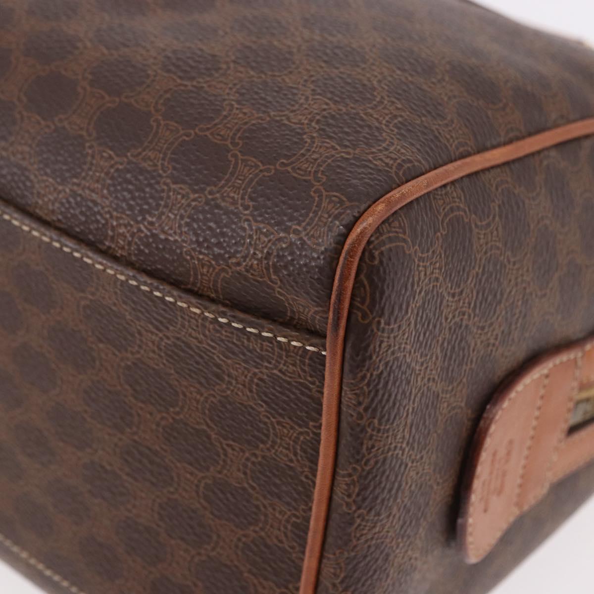 CELINE Macadam Canvas Boston Bag PVC Leather Brown Gold Auth 189915A