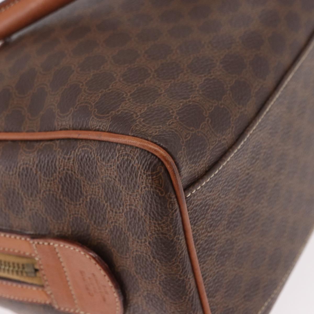 CELINE Macadam Canvas Boston Bag PVC Leather Brown Gold Auth 189915A