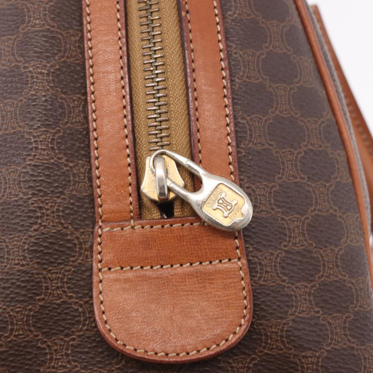 CELINE Macadam Canvas Boston Bag PVC Leather Brown Gold Auth 189915A