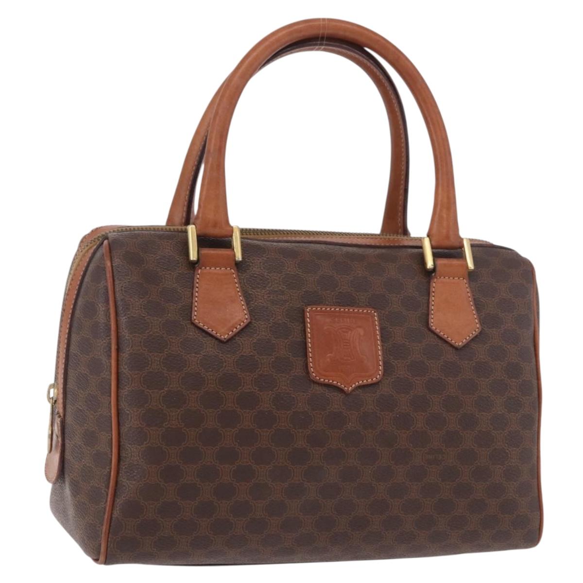 CELINE Macadam Canvas Boston Bag PVC Leather Brown Gold Auth 189915A