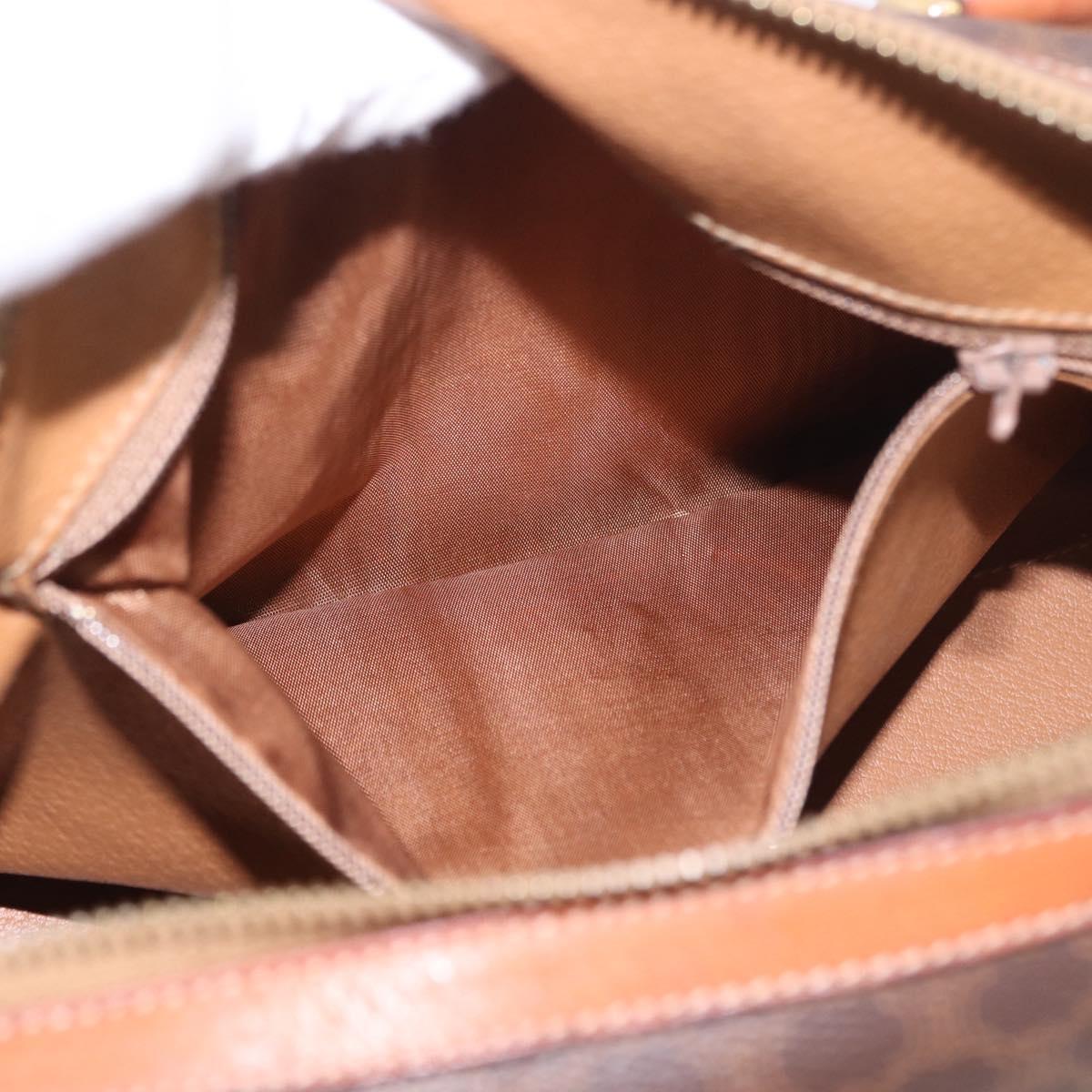 CELINE Macadam Canvas Boston Bag PVC Leather Brown Gold Auth 189915A