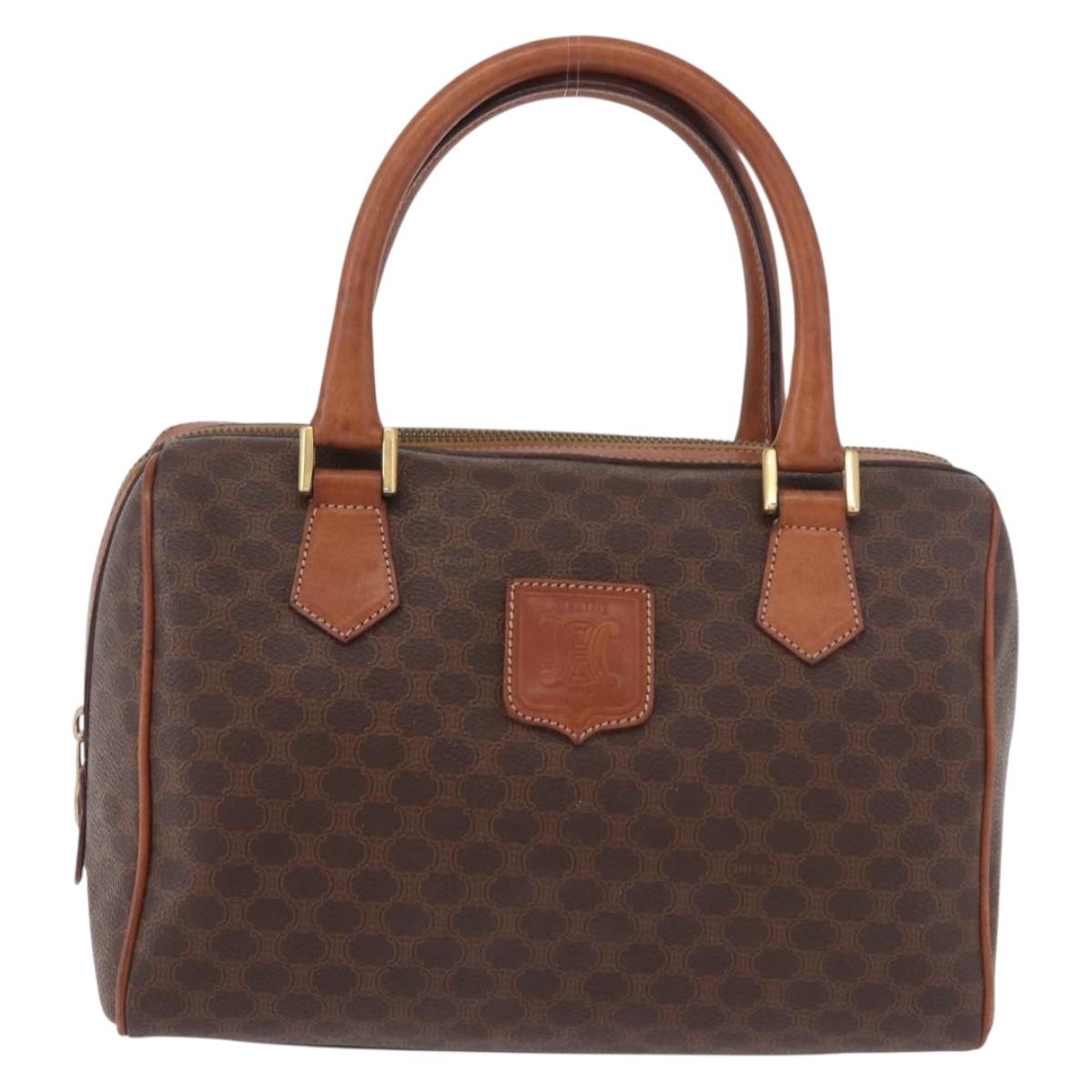 CELINE Macadam Canvas Boston Bag PVC Leather Brown Gold Auth 189915A