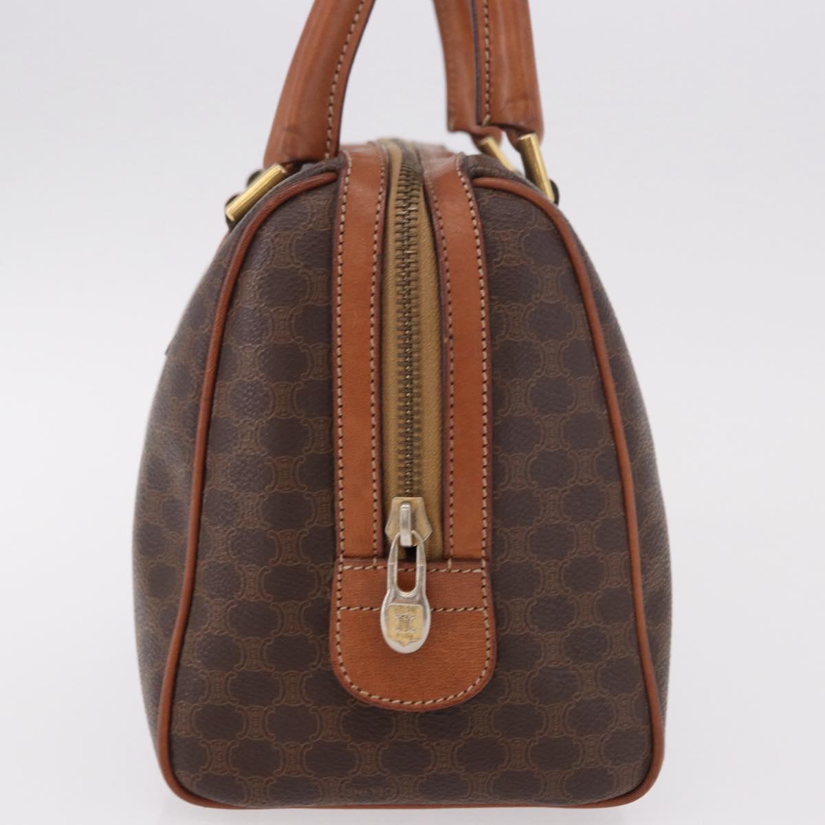 CELINE Macadam Canvas Boston Bag PVC Leather Brown Gold Auth 189915A