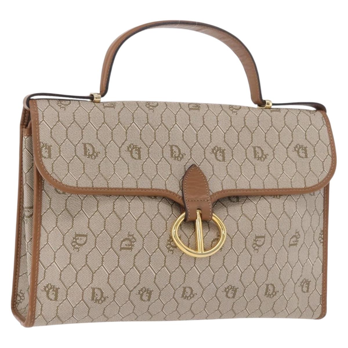 Christian Dior Honeycomb Canvas Hand Bag PVC Beige Gold Auth 189918A