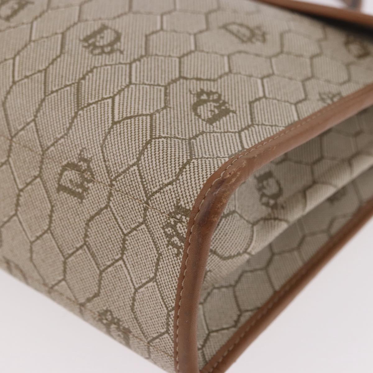 Christian Dior Honeycomb Canvas Hand Bag PVC Beige Gold Auth 189918A