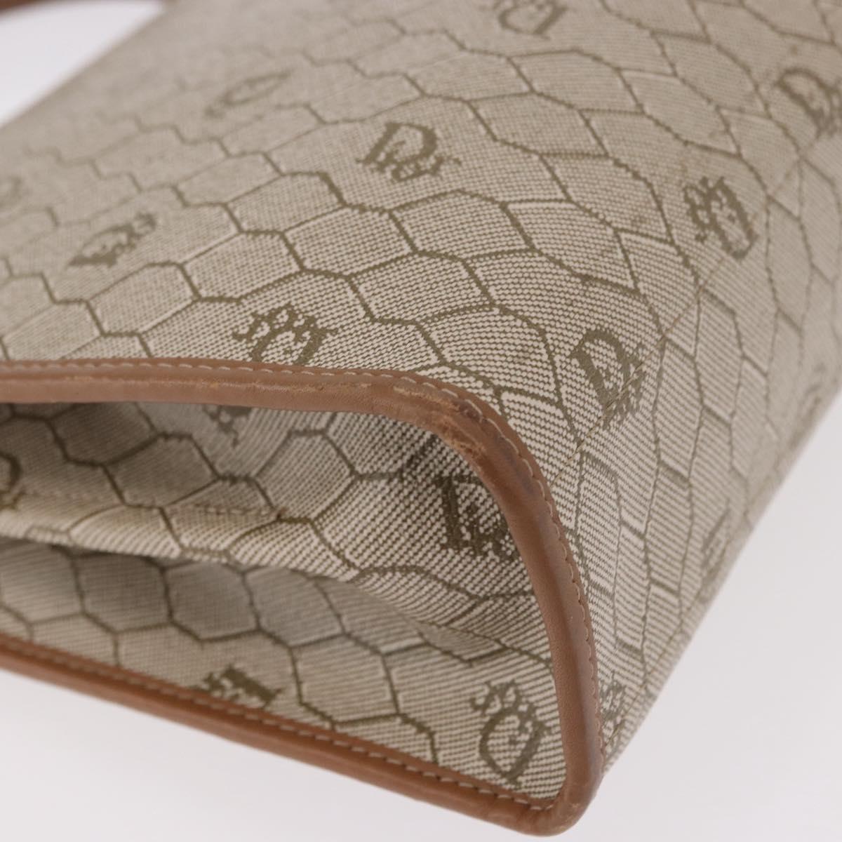 Christian Dior Honeycomb Canvas Hand Bag PVC Beige Gold Auth 189918A