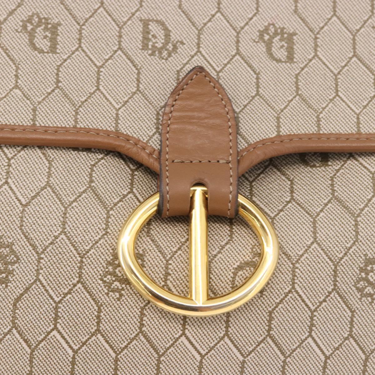 Christian Dior Honeycomb Canvas Hand Bag PVC Beige Gold Auth 189918A