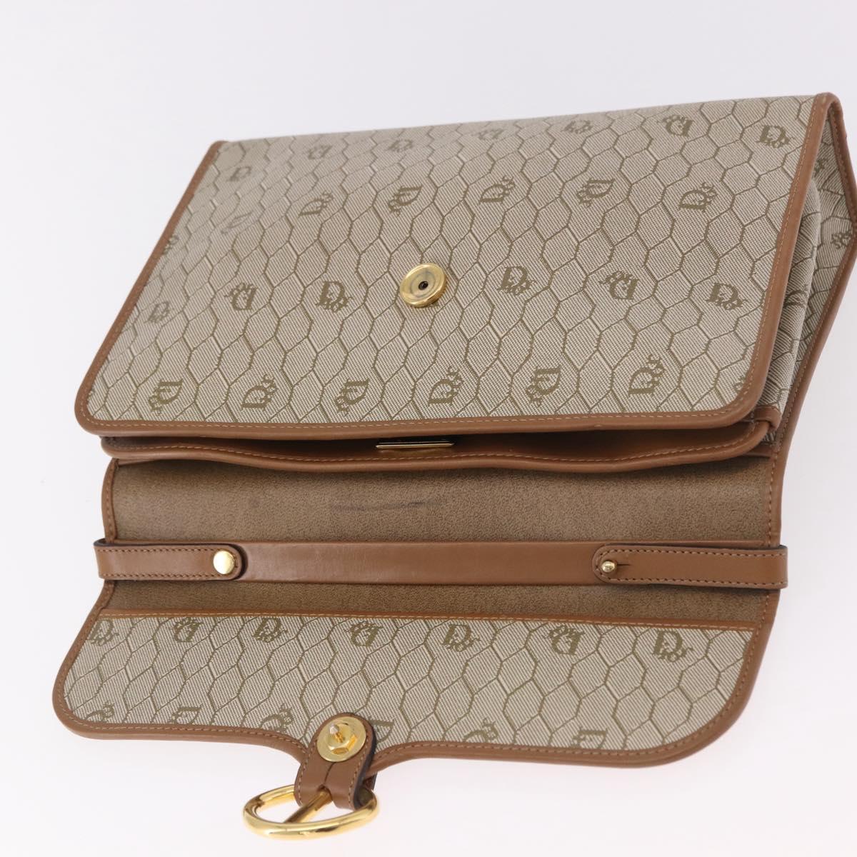 Christian Dior Honeycomb Canvas Hand Bag PVC Beige Gold Auth 189918A
