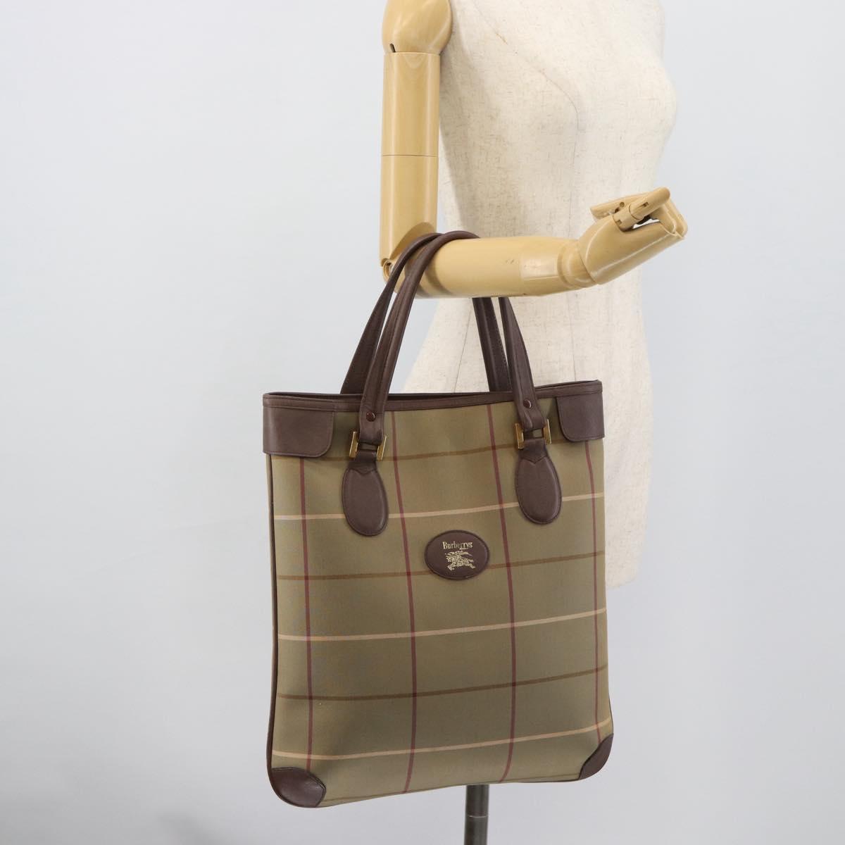 Burberrys Nova Check Tote Bag Canvas Beige Gold Auth 189920A