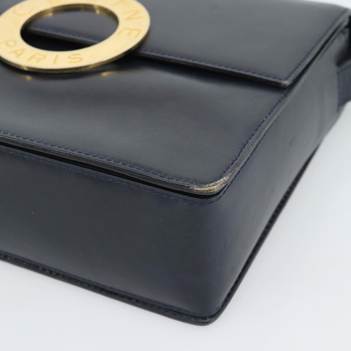 CELINE Circle Shoulder Bag Leather Black Gold Auth 189921