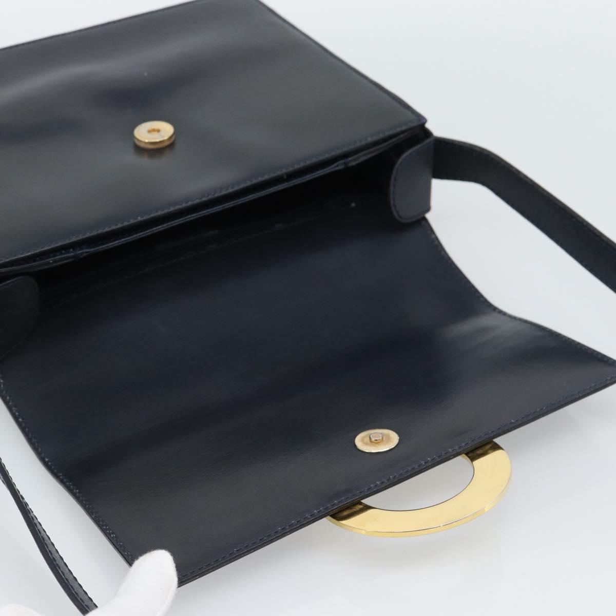 CELINE Circle Shoulder Bag Leather Black Gold Auth 189921
