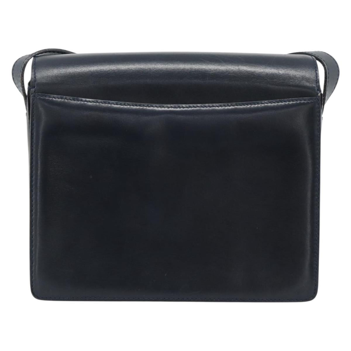CELINE Circle Shoulder Bag Leather Black Gold Auth 189921