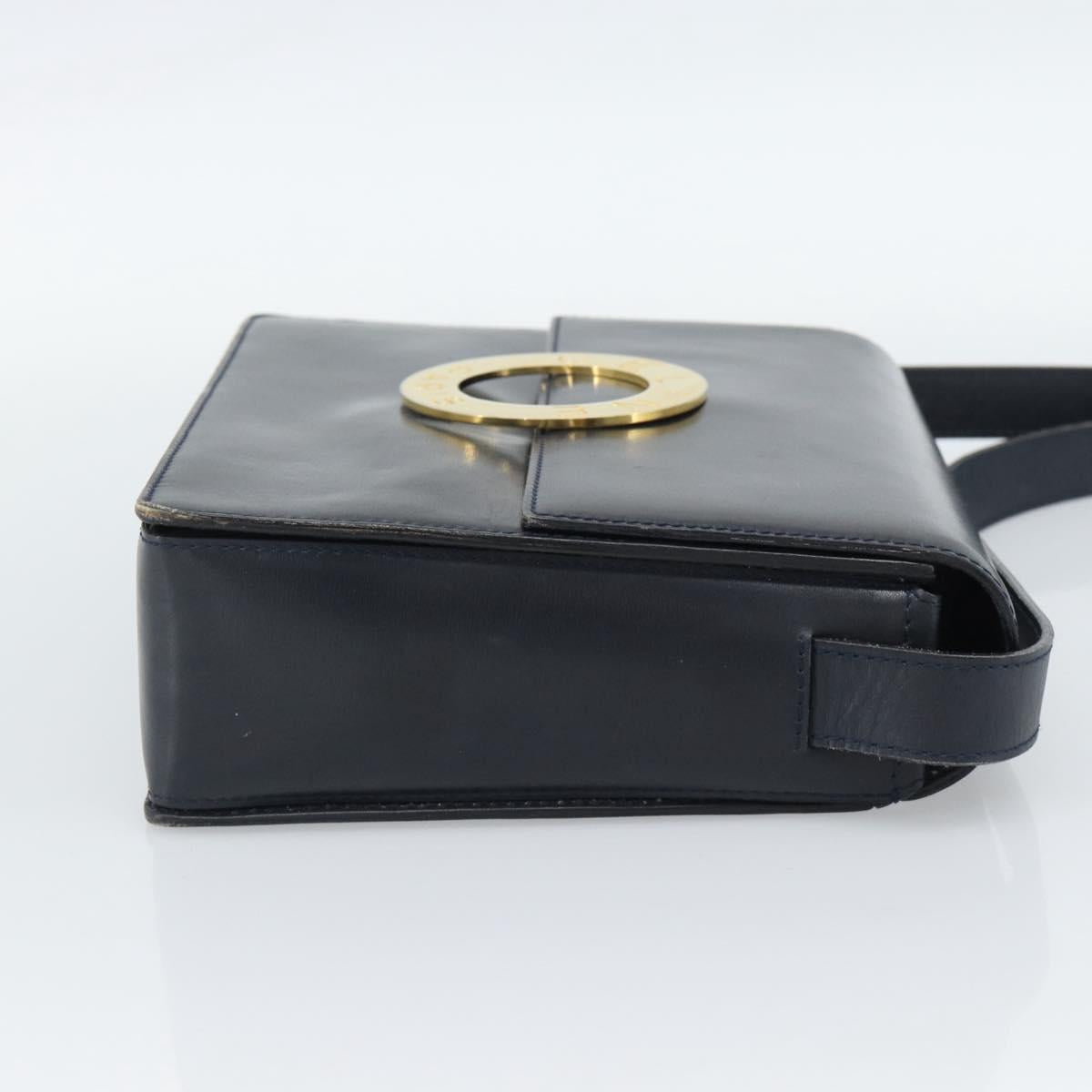 CELINE Circle Shoulder Bag Leather Black Gold Auth 189921