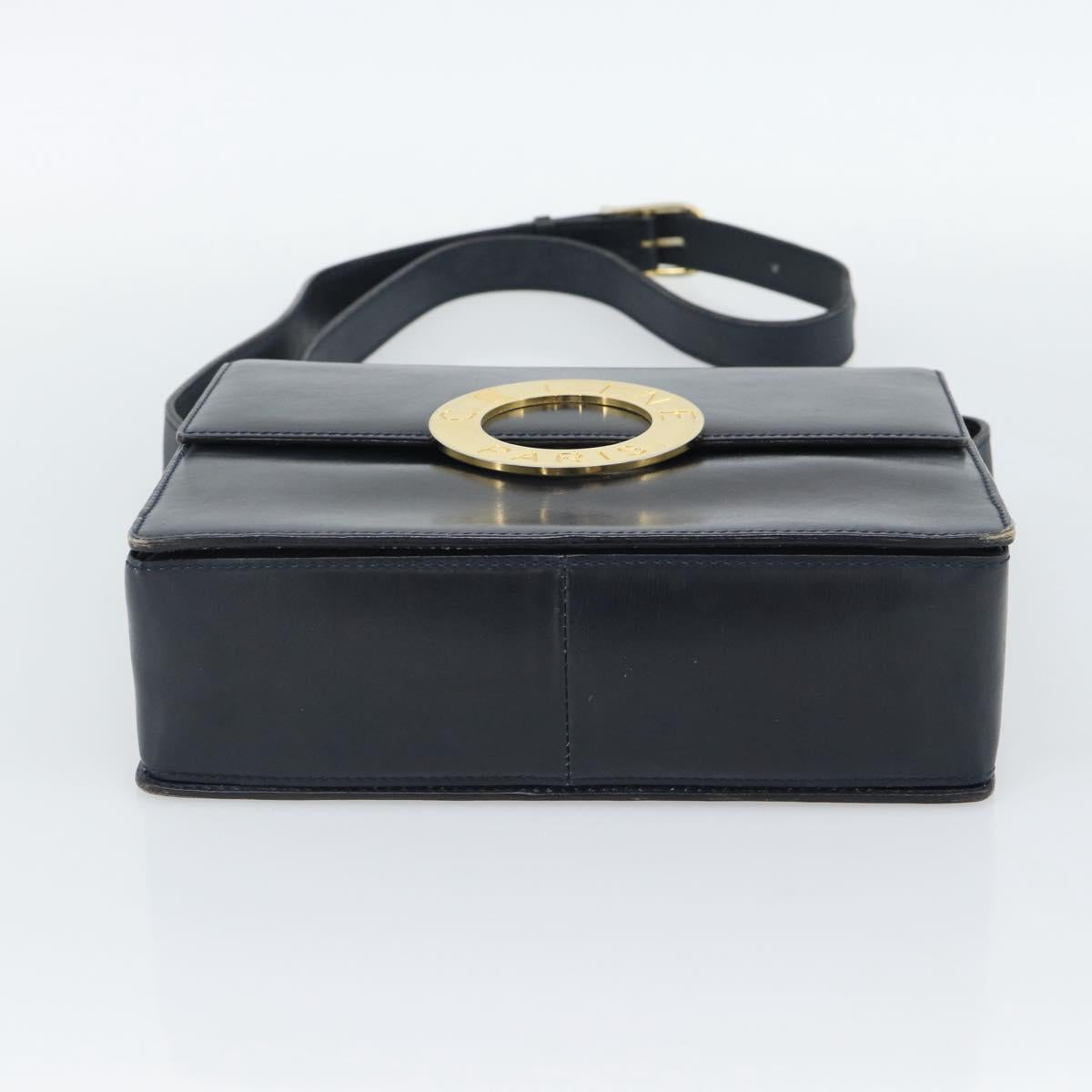 CELINE Circle Shoulder Bag Leather Black Gold Auth 189921