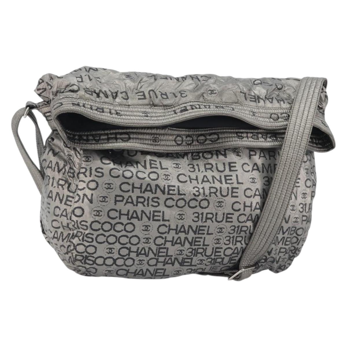 CHANEL Unlimited Shoulder Bag Coated Canvas Silver CC Auth 189929