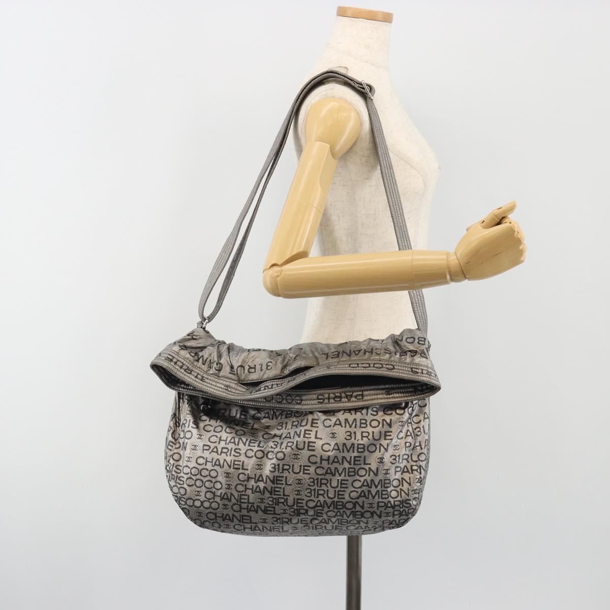 CHANEL Unlimited Shoulder Bag Coated Canvas Silver CC Auth 189929