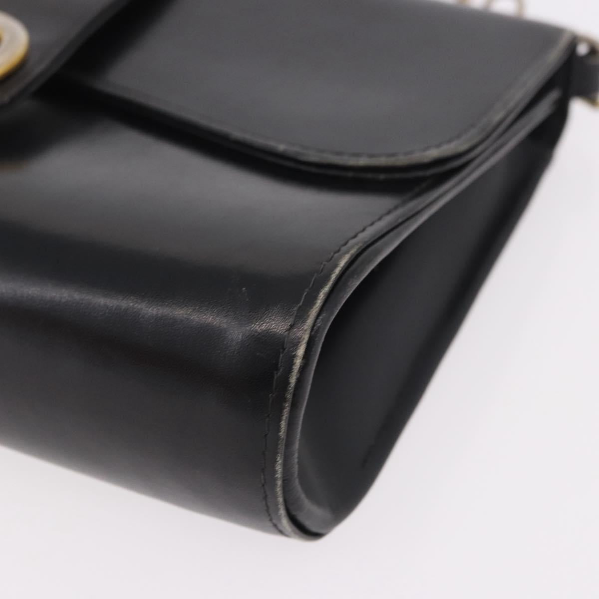 GUCCI Horsebit Chain Shoulder Bag Leather Black Gold Auth 189930