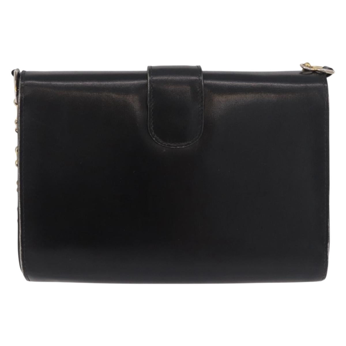 GUCCI Horsebit Chain Shoulder Bag Leather Black Gold Auth 189930