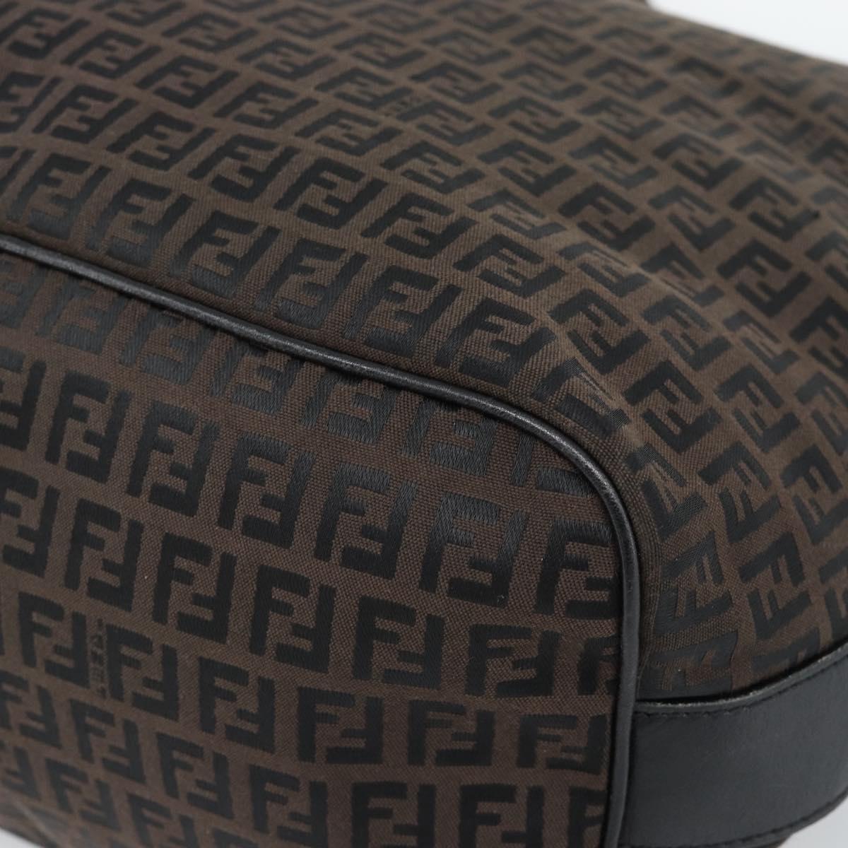 FENDI Zucchino Canvas Shoulder Bag Brown Silver Auth 189932A