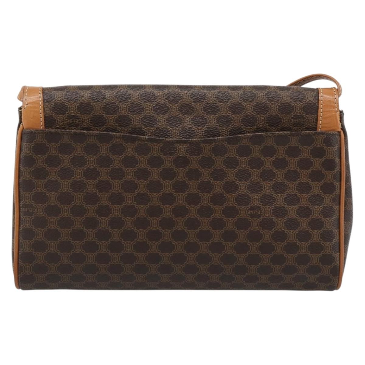 CELINE Macadam Canvas Shoulder Bag PVC Leather Brown Gold Auth 189934