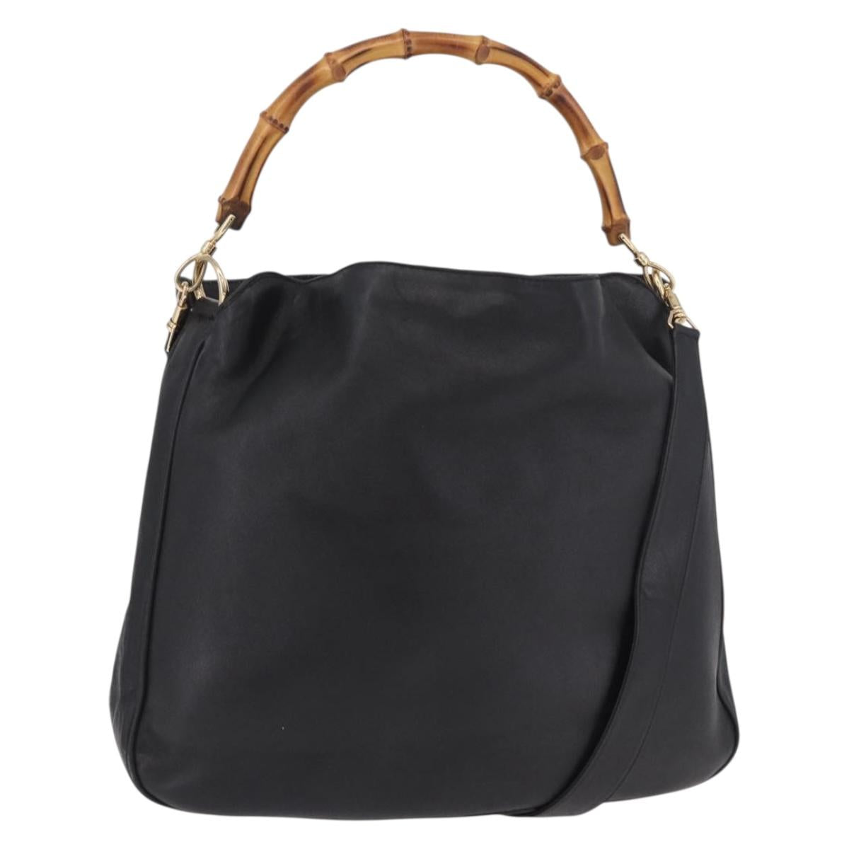 GUCCI Bamboo Shoulder Bag Leather 2way Black Gold 001 3444 1577 Auth 189938