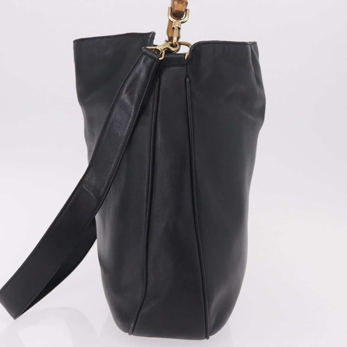 GUCCI Bamboo Shoulder Bag Leather 2way Black Gold 001 3444 1577 Auth 189938