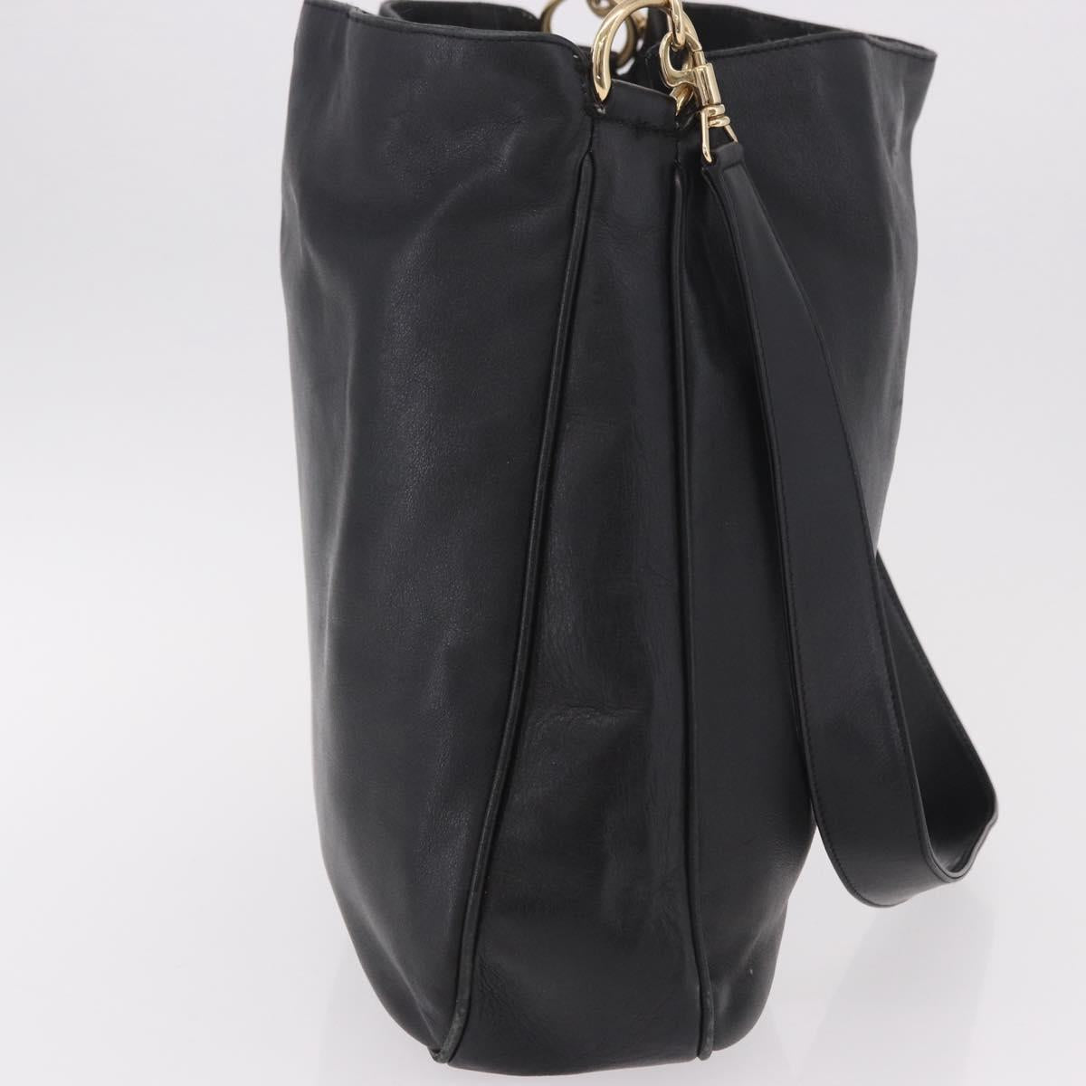 GUCCI Bamboo Shoulder Bag Leather 2way Black Gold 001 3444 1577 Auth 189938