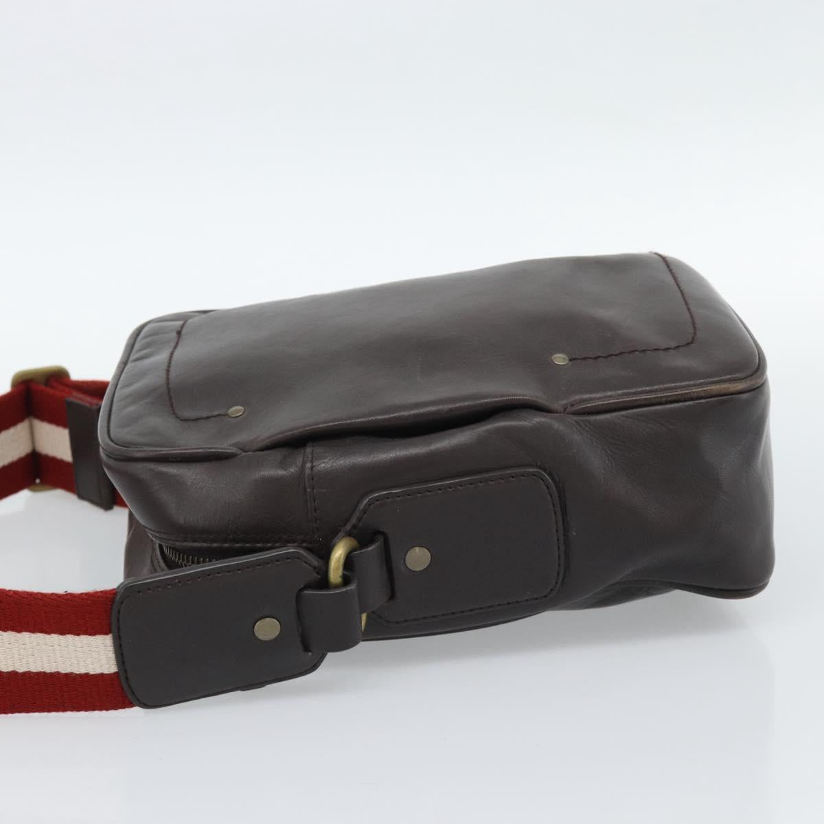 BALLY Shoulder Bag Leather Brown Gold Auth 189939