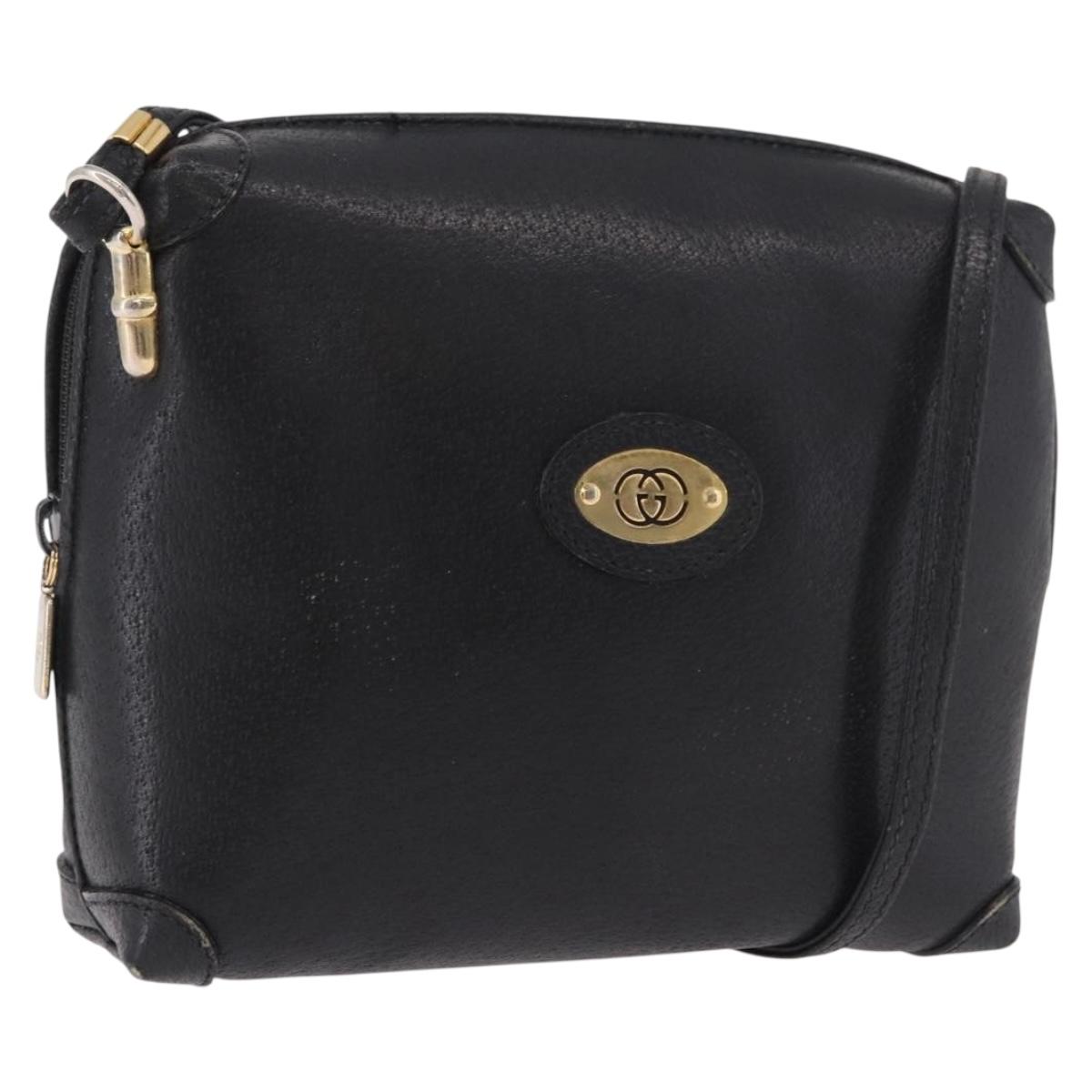 GUCCI Shoulder Bag Leather Black Gold 07 37 4916 Auth 189941