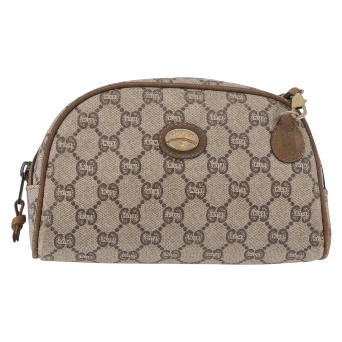 GUCCI GG Supreme Shoulder Bag PVC Beige Gold Auth 189942