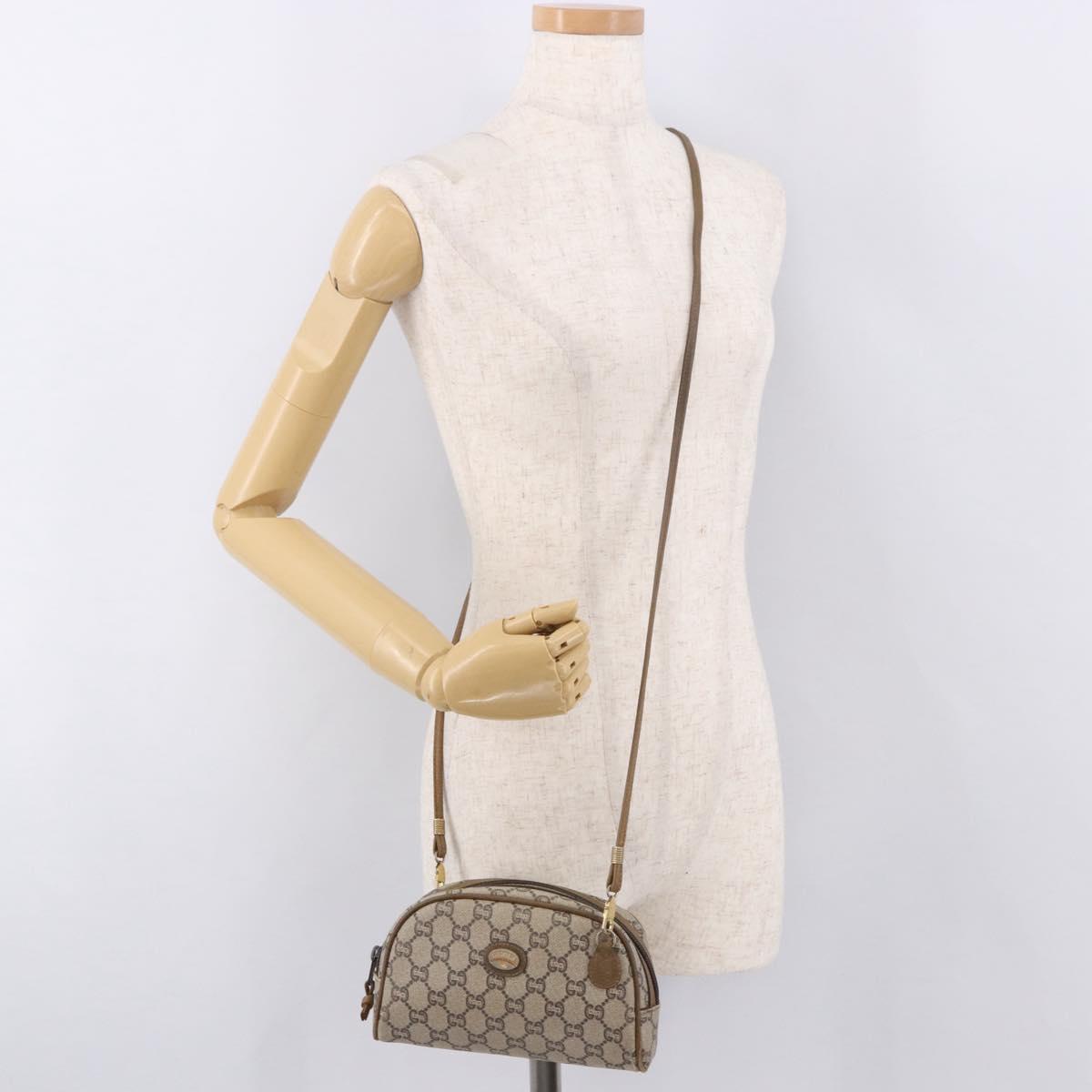 GUCCI GG Supreme Shoulder Bag PVC Beige Gold Auth 189942
