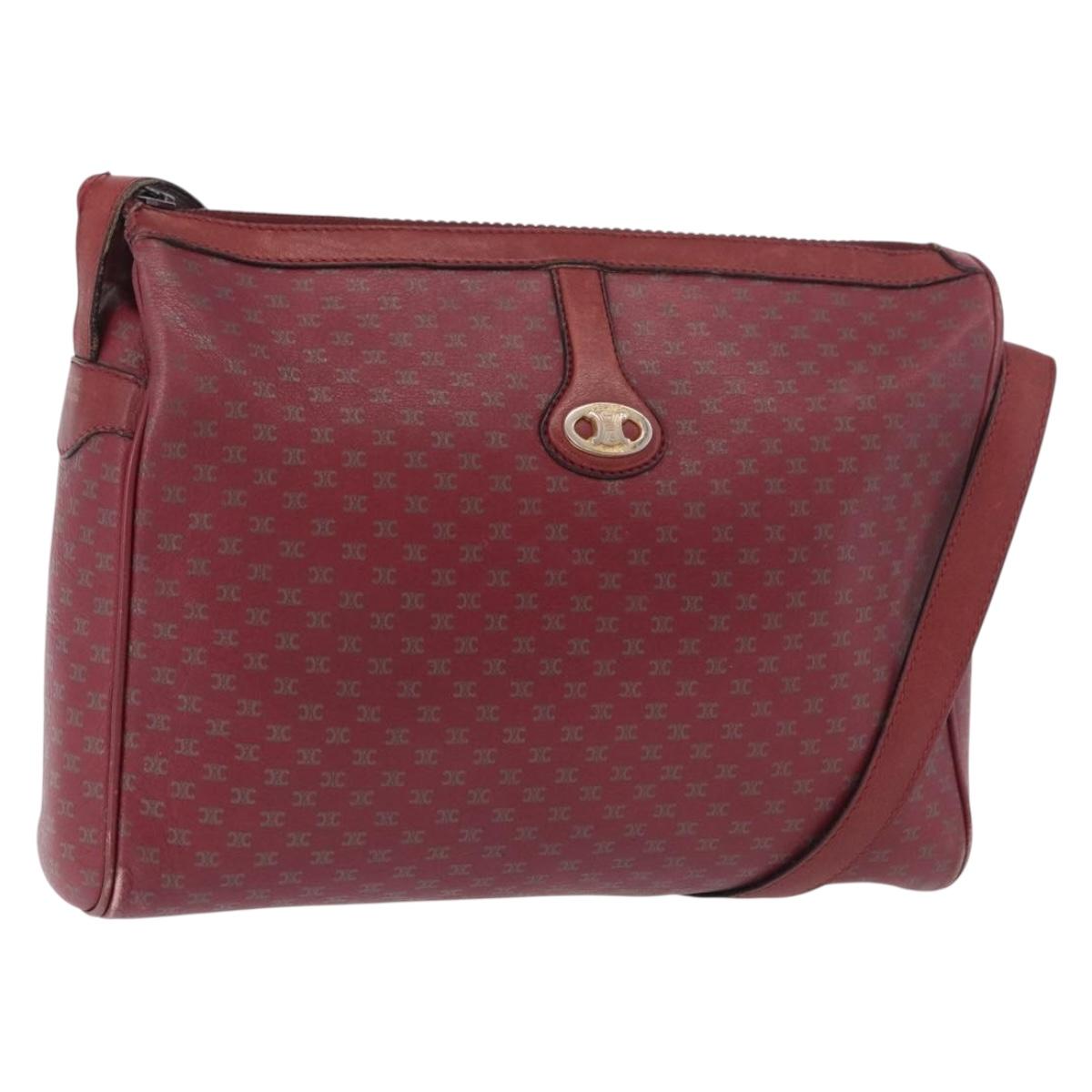 CELINE Macadam Shoulder Bag Leather Bordeaux Gold Auth 189944