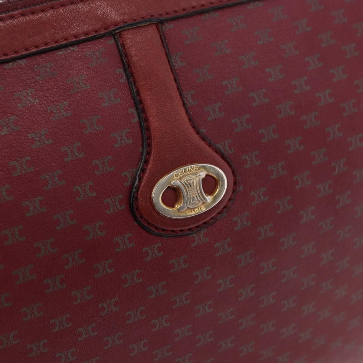 CELINE Macadam Shoulder Bag Leather Bordeaux Gold Auth 189944