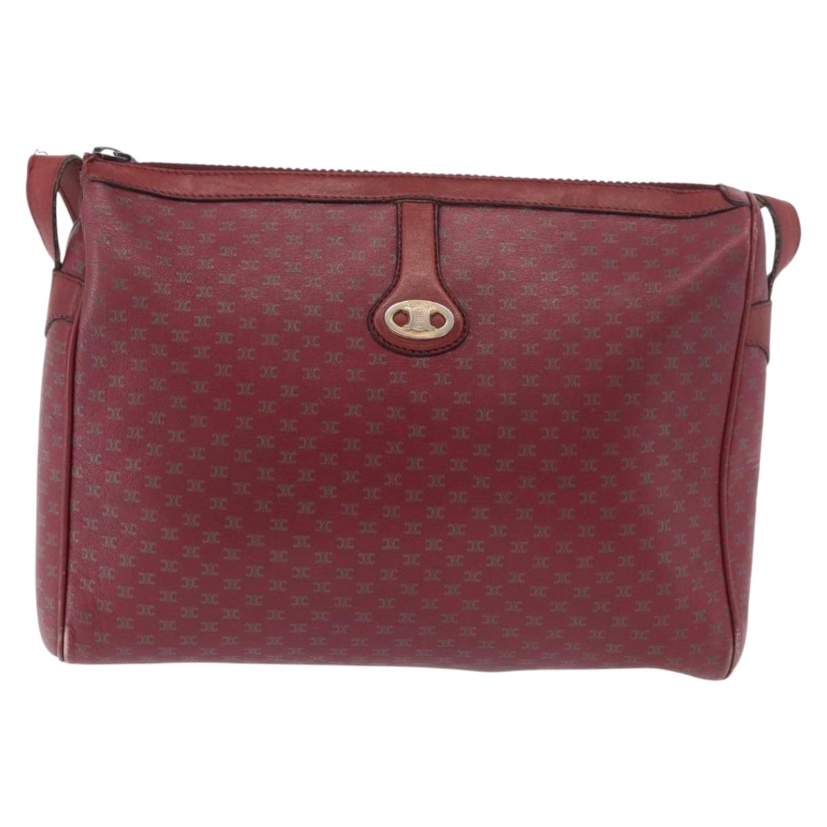 CELINE Macadam Shoulder Bag Leather Bordeaux Gold Auth 189944