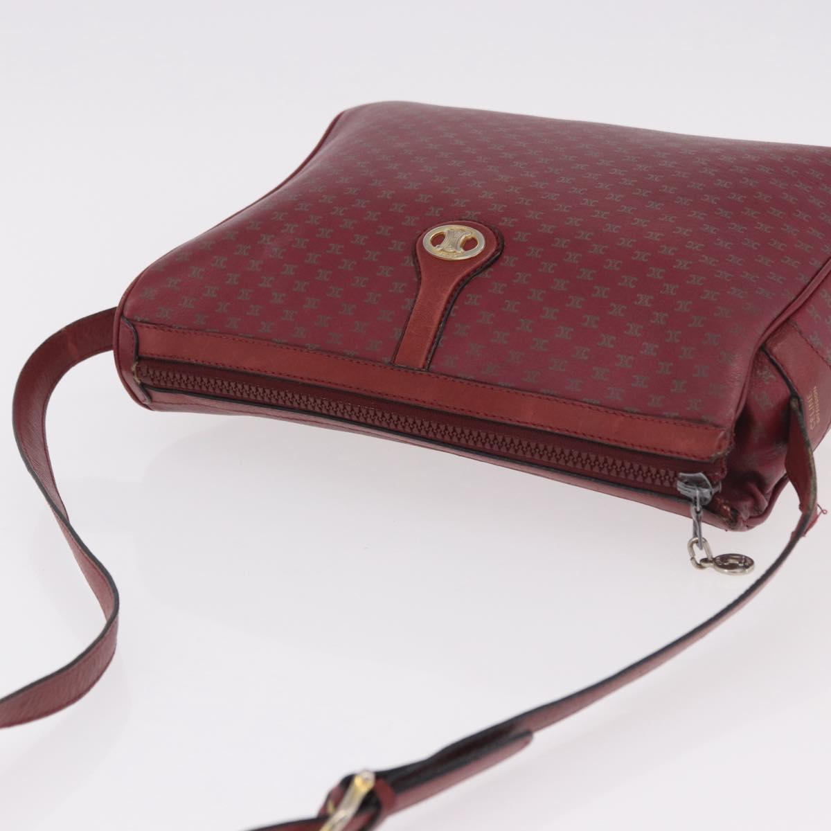 CELINE Macadam Shoulder Bag Leather Bordeaux Gold Auth 189944
