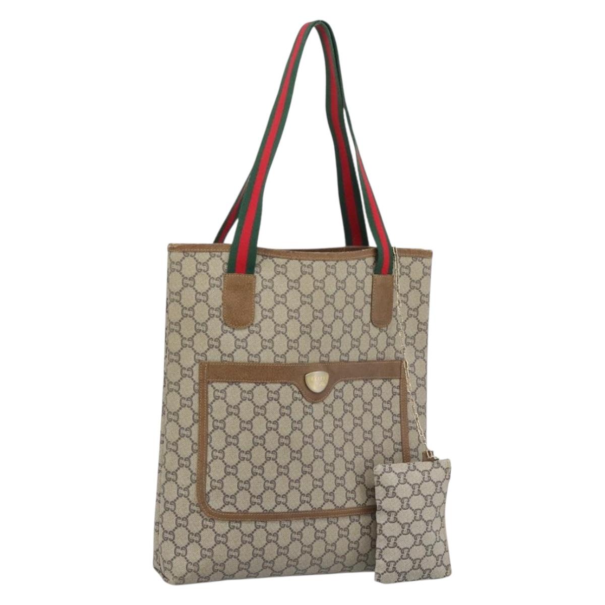 GUCCI GG Supreme Web Sherry Line Tote Bag PVC Beige Gold Auth 189947