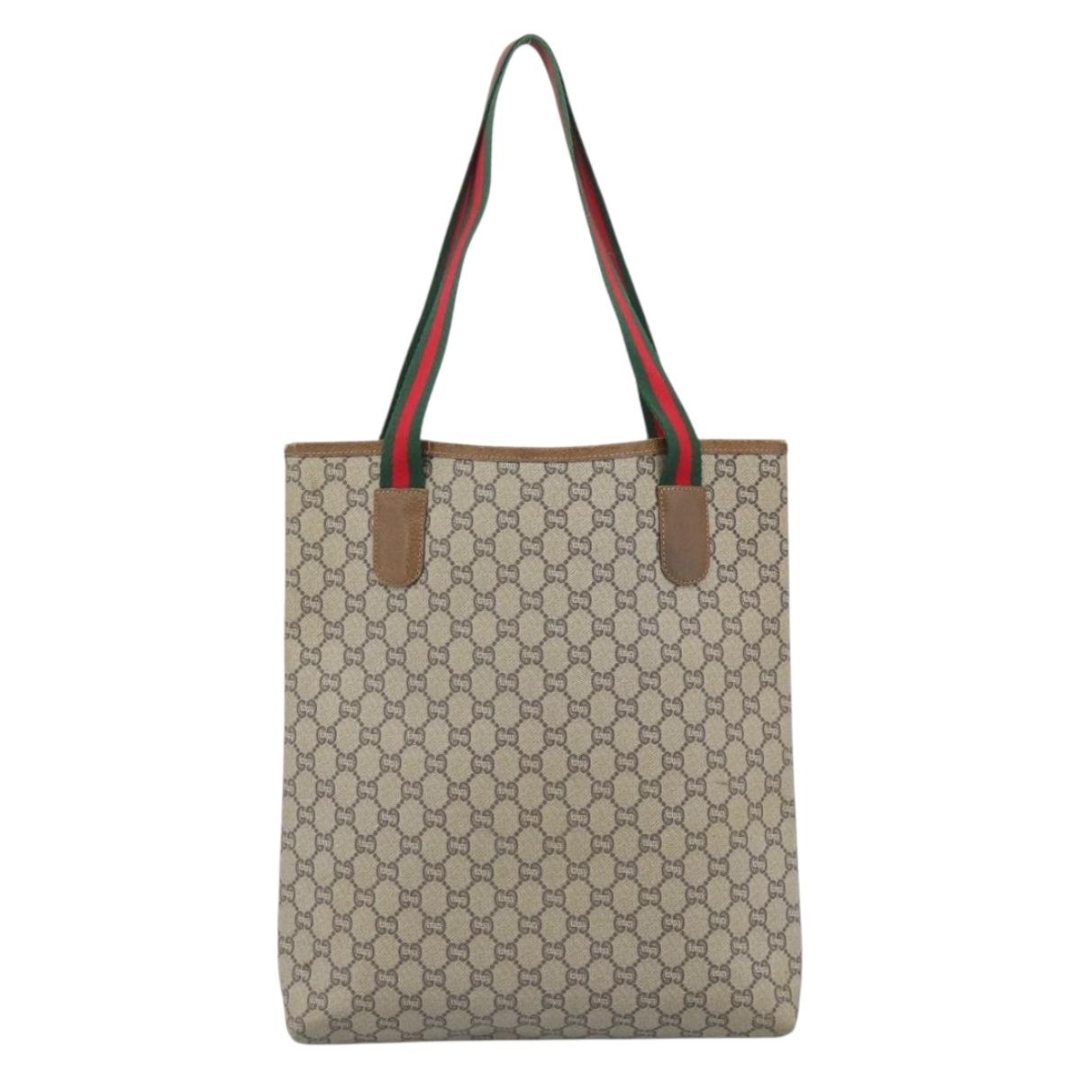 GUCCI GG Supreme Web Sherry Line Tote Bag PVC Beige Gold Auth 189947