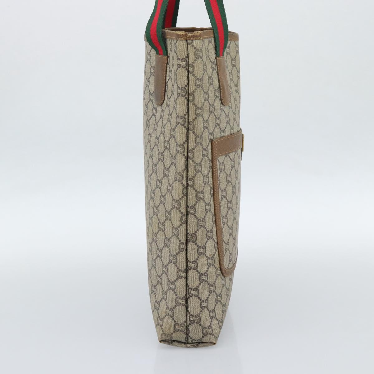 GUCCI GG Supreme Web Sherry Line Tote Bag PVC Beige Gold Auth 189947