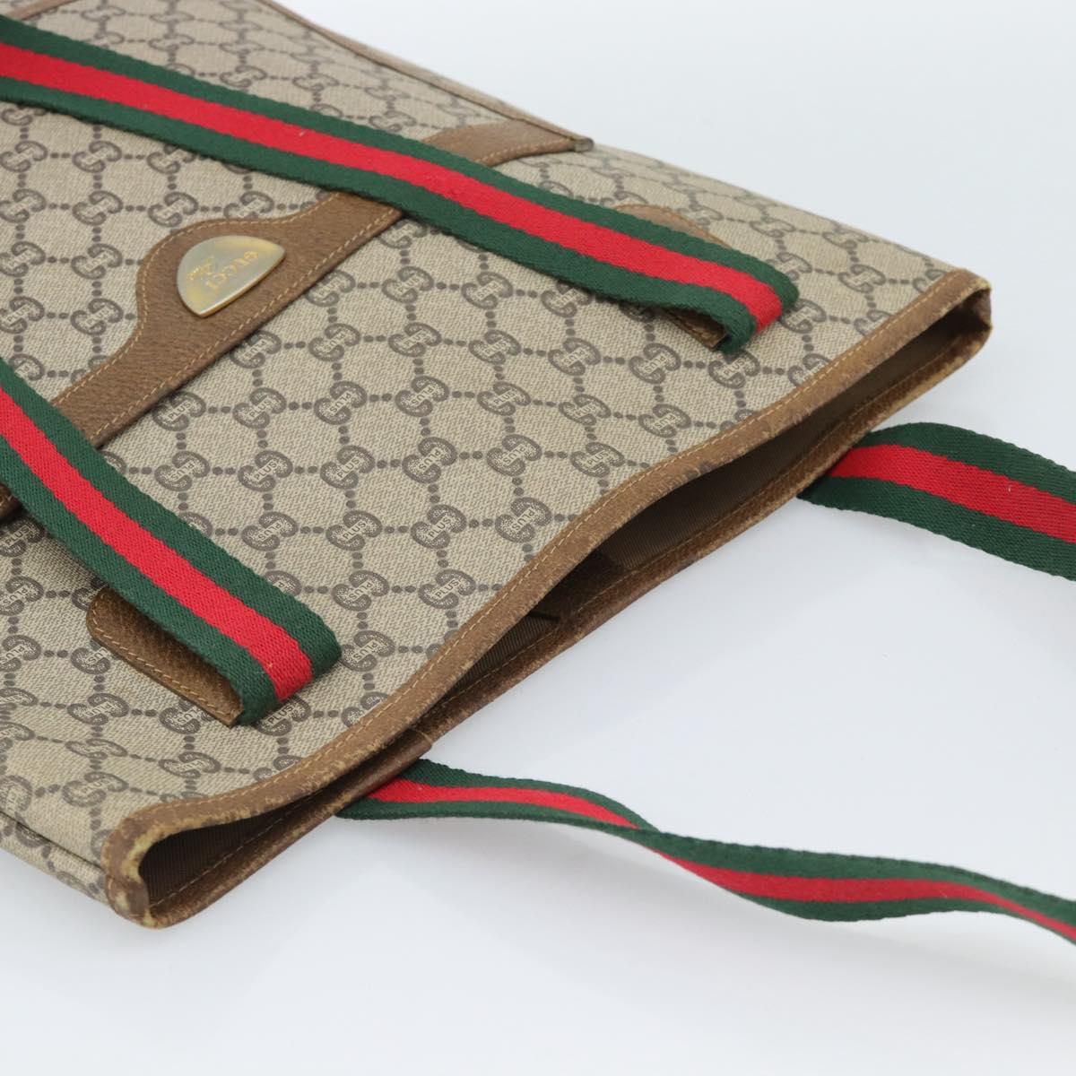 GUCCI GG Supreme Web Sherry Line Tote Bag PVC Beige Gold Auth 189947