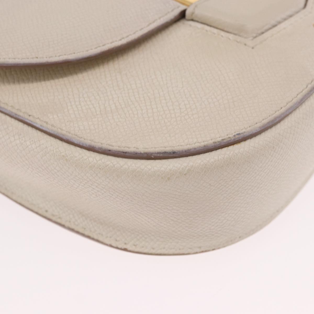 CELINE Shoulder Bag Leather White Gold Auth 189953