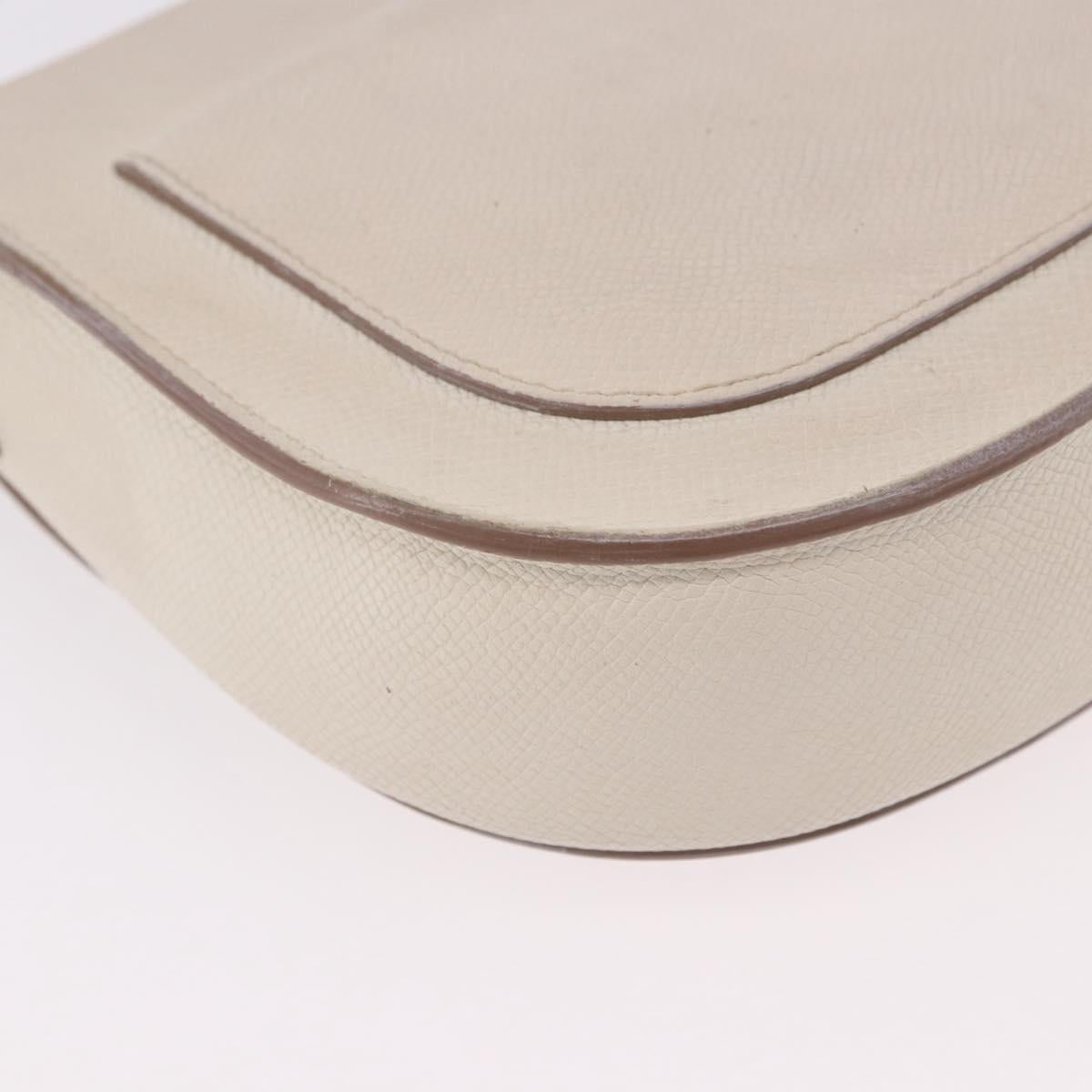 CELINE Shoulder Bag Leather White Gold Auth 189953
