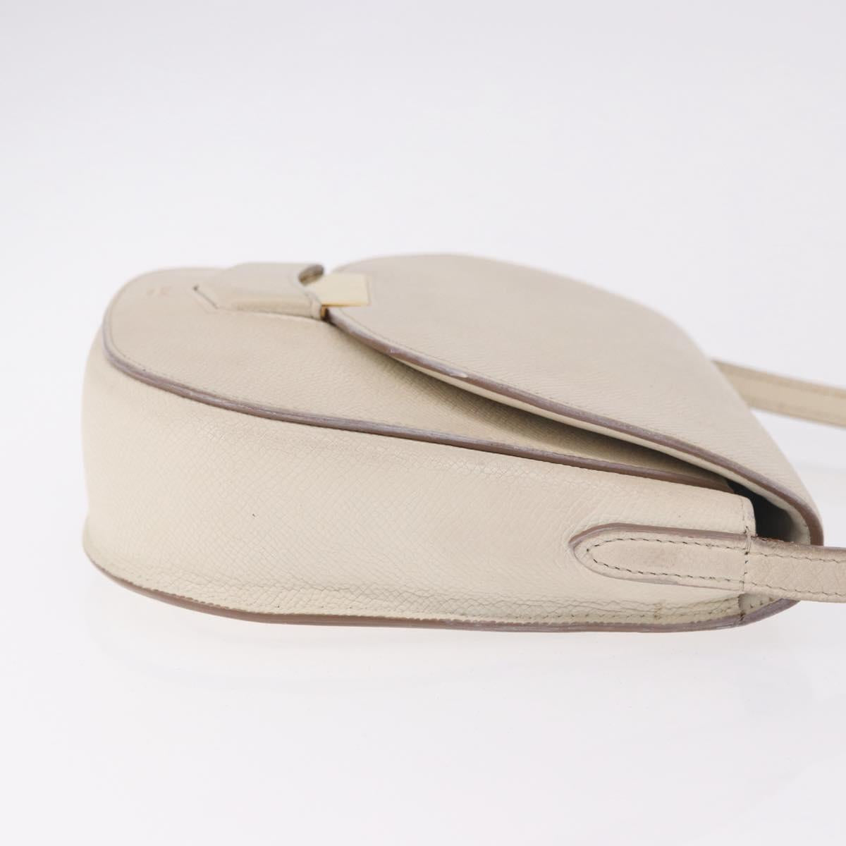 CELINE Shoulder Bag Leather White Gold Auth 189953
