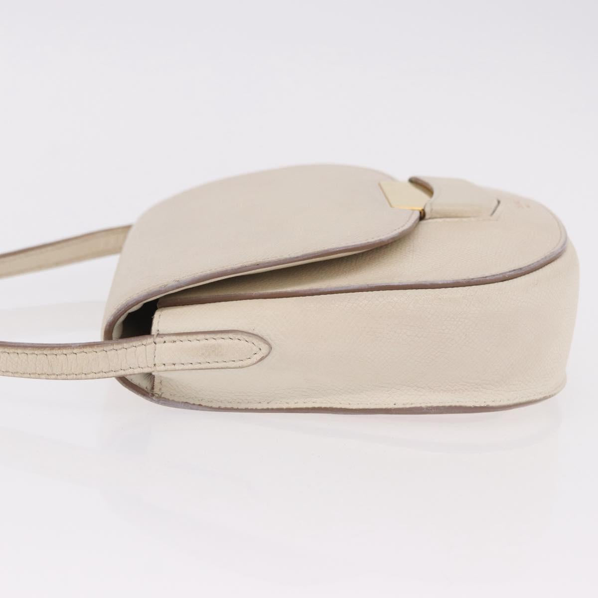 CELINE Shoulder Bag Leather White Gold Auth 189953